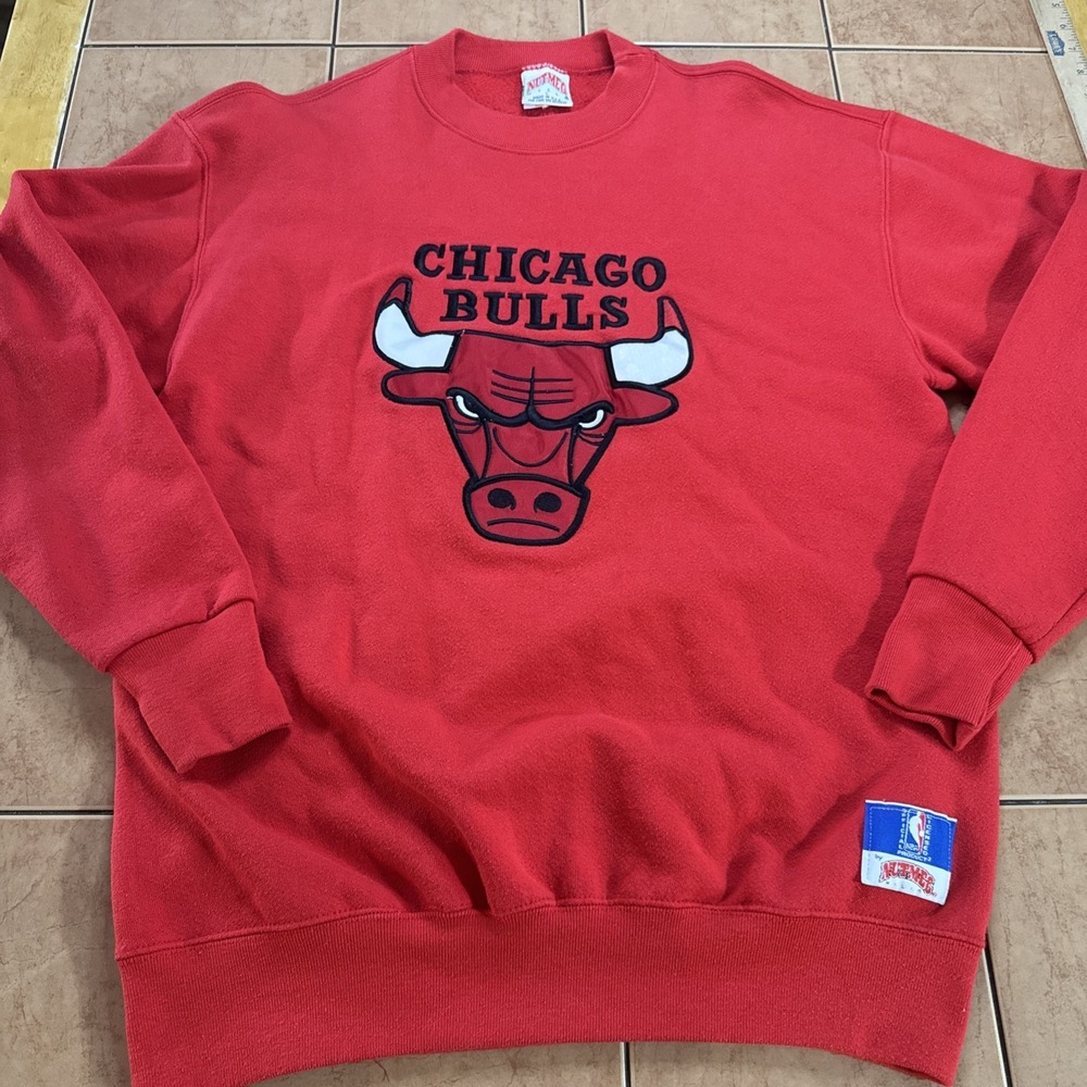 Vintage 90s Nutmeg Mills Chicago Bulls Pullover Sweatshirt Sz Large NBA USA Made